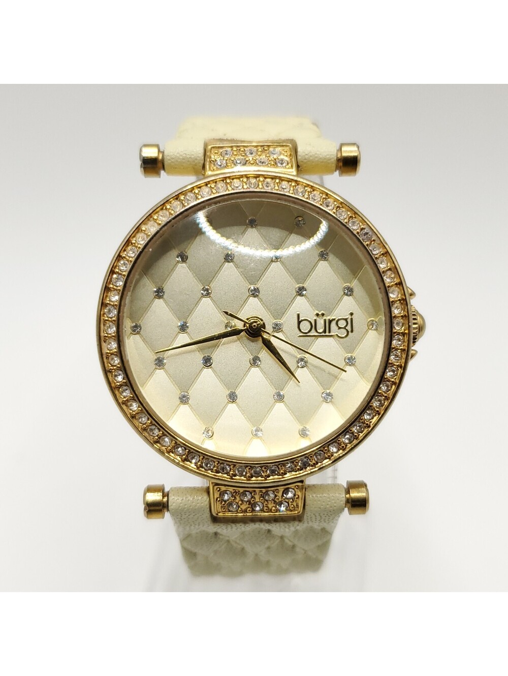 Burgi Quartz Womens Watch 31mm Gold Tone Rhinestone Bezel New Battery